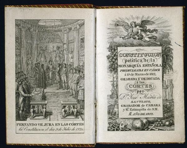 Ejemplar de la Constitución con el grabado del juramento de Fernando VII.
Biblioteca del Congreso de los Diputados