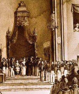 La Reina Gobernadora Maria Cristina de Borbon jura la Constitucion de 1837, en sesión solemne celebrada en el Congreso (convento del Espiritu Santo), Museo Romántico, Madrid. 