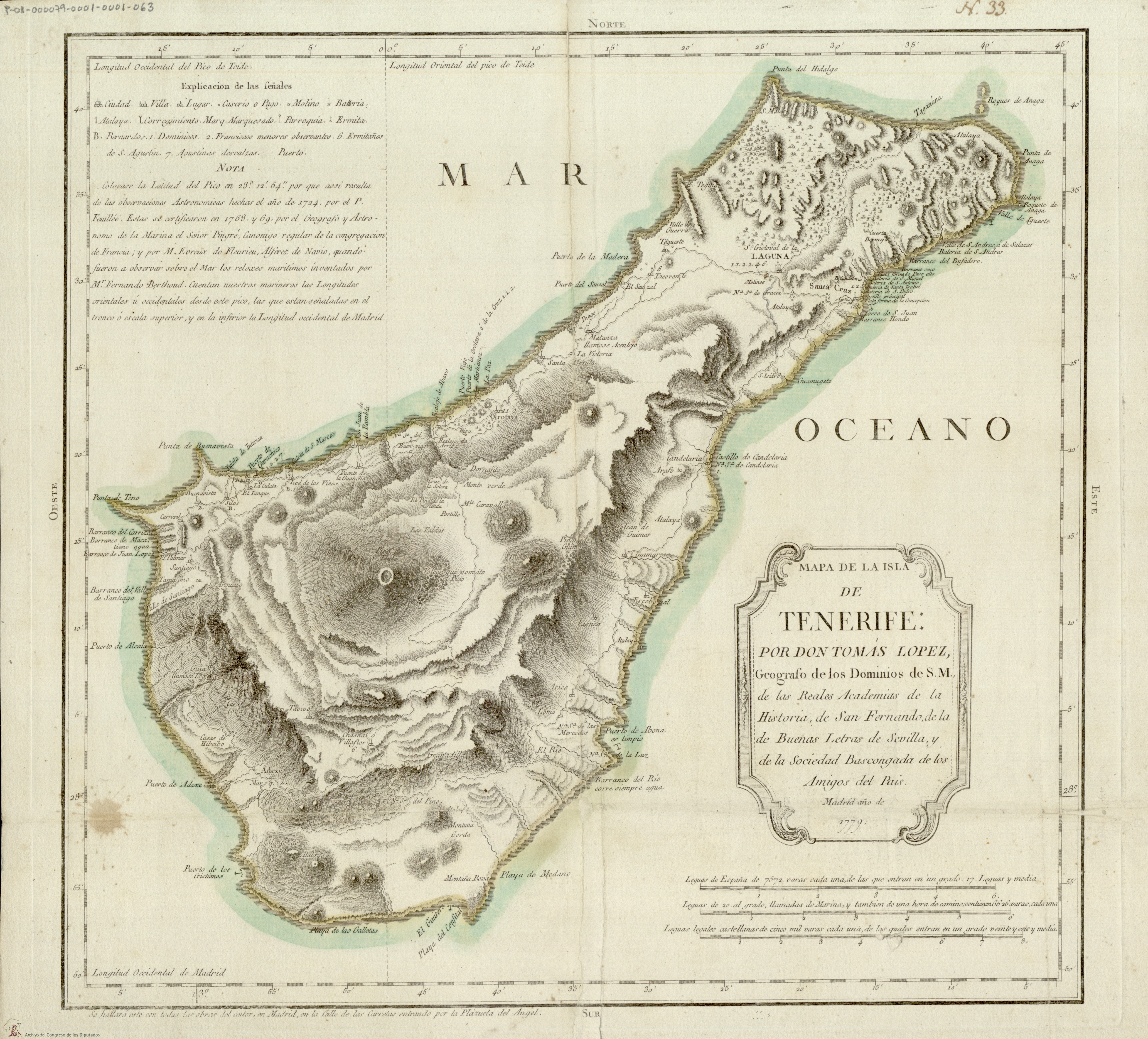 Mapa de la isla de Tenerife, por Tomás López. 1779. ACD S. General. Legajo 79 nº 1