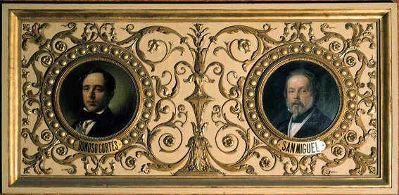 Retratos de Juan Donoso Cortés, Marqués de Valdegamas, y Evaristo Fernández San Miguel y Valledor, Duque de San Miguel. Medallon pareado del Salon de Conferencias. Congreso de los Diputados