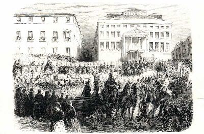 Exterior del Congreso de los Diputados el día de la inauguración. L'Illustration, 8 de noviembre 1850