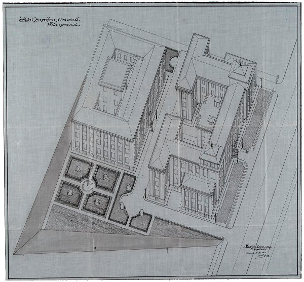 Boceto del diseño del edificio del IGN (Jerónimo Pedro Mathet Rodríguez)