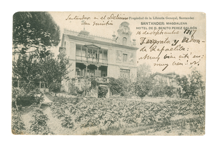 Tarjeta postal de Benito Pérez Galdós a Rafaelita.  San Quintín. Santander, 16 de septiembre de 1907.Casa-Museo Pérez Galdós. Cabildo de Gran Canaria.