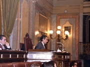 Landelino Lavilla Alsina presidiendo la Sesión de Investidura junto a Modesto Fraile Poujade, Vicepresidente Primero. Sesión de Investidura febrero 1981.