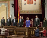 SS. MM los Reyes Don Juan Carlos I y Doña Sofía, los Príncipes de Asturias y Los Presidentes del Congreso de los Diputados, D. Jesús Posada y del Senado, D. Pío García -Escudero