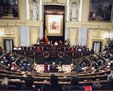 Vista general del Salón de Sesiones, en el Discurso de Dª. Luisa Fernanda Rudi, Presidenta del Congreso. SS.MM los Reyes,  y los miembros de las Mesas de ambas Cámaras