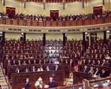 Vista de los Escaños del Grupo Socialista en el Hemiciclo en la solemne sesión de apertura de la VII legislatura