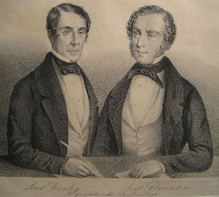 Henry Wellesley, lord Cowley, embajador de Gran Bretaña, y lord Clarendon.