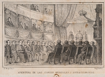 En el centro el Obispo de Orense, como presidente del Consejo de Regencia, en la sesión de 24 de septiembre de 1810. Fondo doceañista. Consorcio bicentenario 1812.