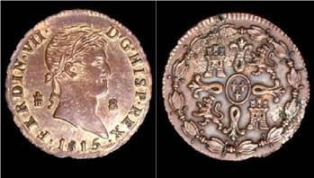 Moneda de 8 maravedís de Fernando VII. Ceca de Segovia.