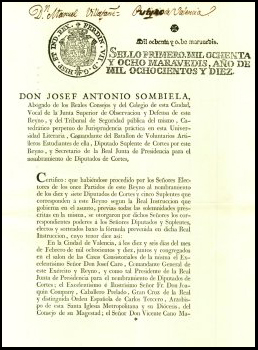  Credencial de Manuel de Villafañe y Andreu por el Reino de Valencia, 1810. 