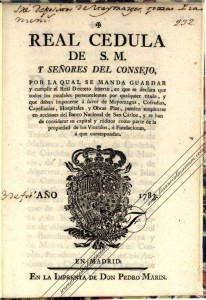  Real Cédula del Banco Nacional de San Carlos, creado por Carlos III en 1872.