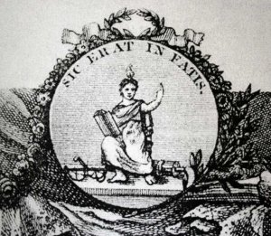  Constitución política de la Monarquía Española promulgada en Cádiz a 19 de marzo de 1812. Cádiz, Imprenta Real, 1812. Detalle de la alegoría.