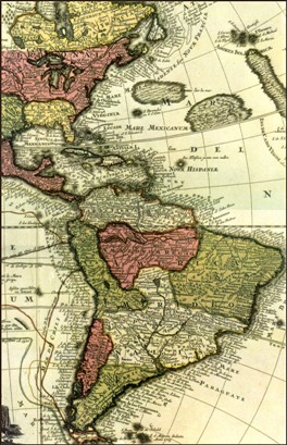 Mapa de las Américas, 1705.