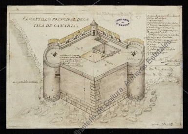 El castillo principal de la isla de Canaria. Archivo General de Simancas.