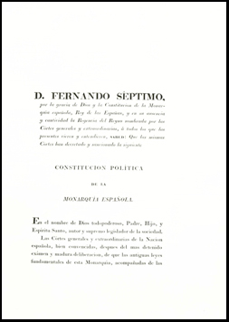  Constitución política de la Monarquía española de 1812. Edición príncipe. Archivo del Congreso de los Diputados.