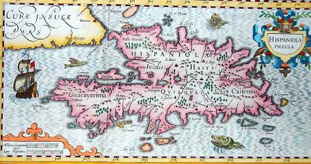 Mapa de la isla La Española (Santo Domingo), siglo XVI.