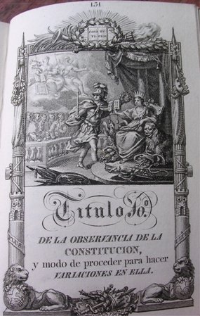 Constitución política de la monarquía española promulgada en Cádiz a 19 de marzo de 1812, grabada y dedicada a las Cortes por Jose María Santiago. 1822