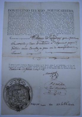 Concesión de pasaporte dado al conde de Montijo. Granada, 1817.