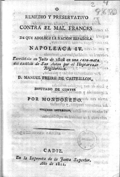 Remedio y preservativo contra el mal francés de que adolece parte de la nación española. Napoelaca IV