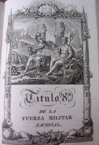 Constitución política de la monarquía española promulgada en Cádiz a 19 de marzo de 1812, grabada y dedicada a las Cortes por Jose María Santiago. 1822