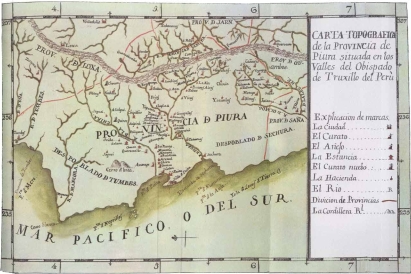 Carta topográfica de la provincia de Piura, situada en los valles del Obispado de Truxillo del Perú.