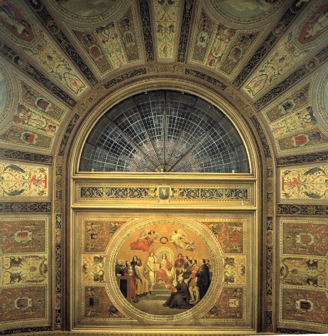 Pintura mural de la bóveda del Salón de Sesiones por Carlos Luis Ribera. 1850-53.Fotografía  extraída del DVD “El Congreso de los Diputados”,  editado por el Congreso de los Diputados en 2014. Pág.272