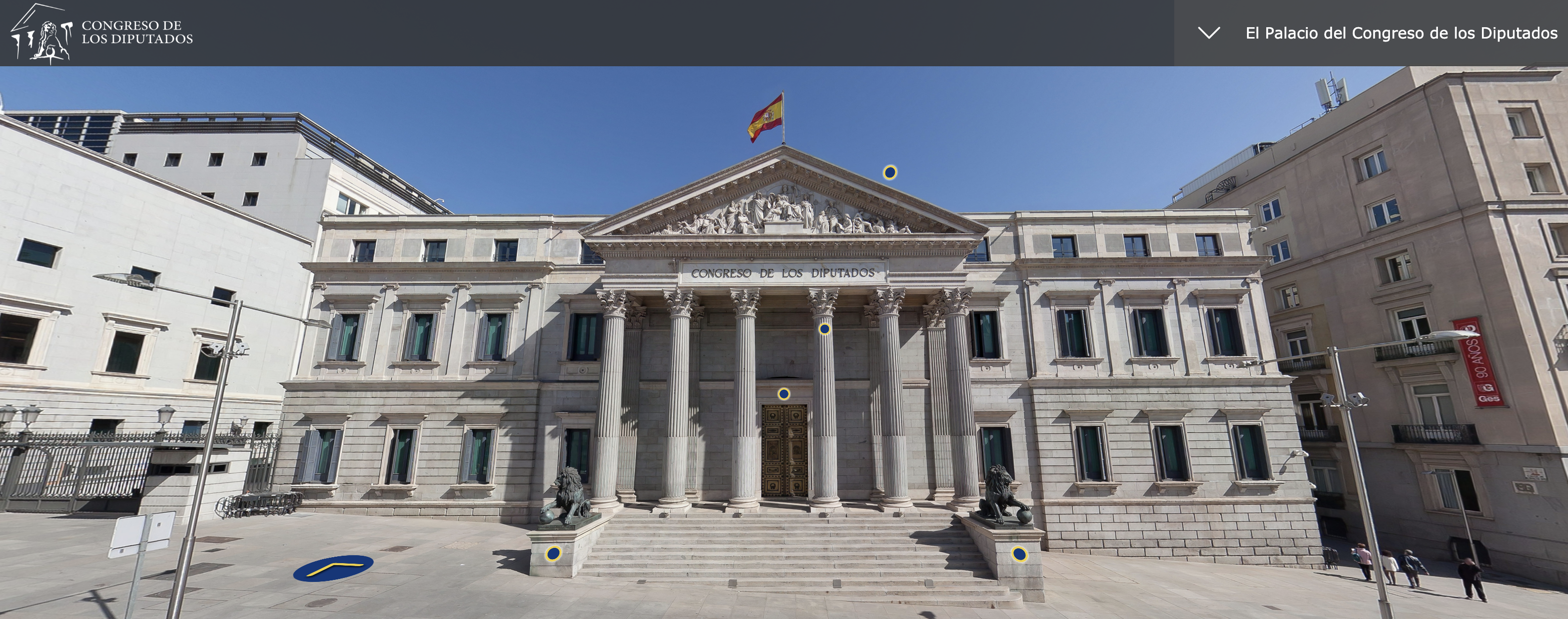 Entra en el Palacio de la Carrera de San Jerónimo, recorre sus estancias, amplía los detalles de su patrimonio artístico y localiza los ítems de información para descubrir más de nuestra sede parlamentaria.