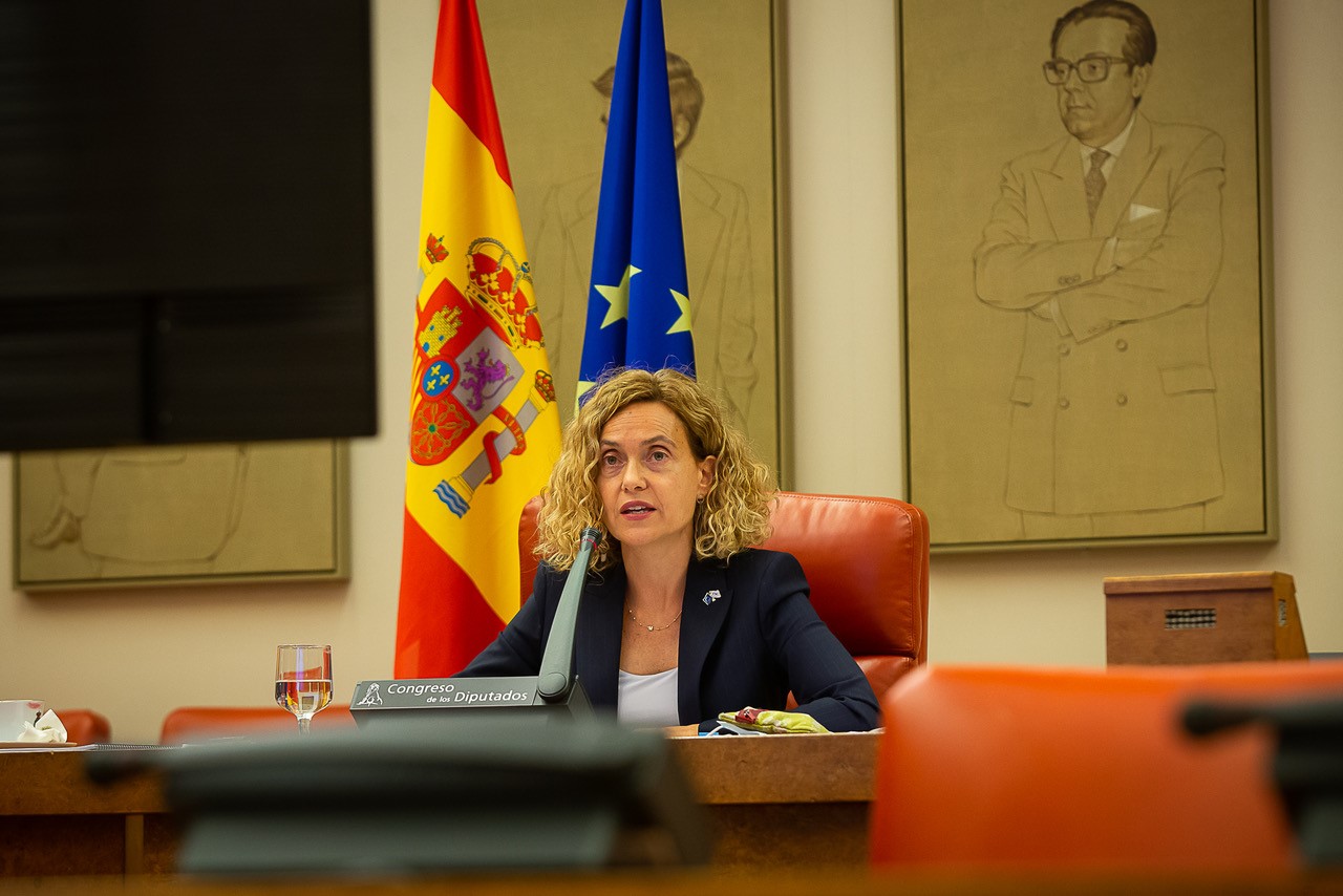 La presidenta del Congreso, Meritxell Batet, interviene en la Conferencia de presidentes y presidentas de parlamentos de la UE. 