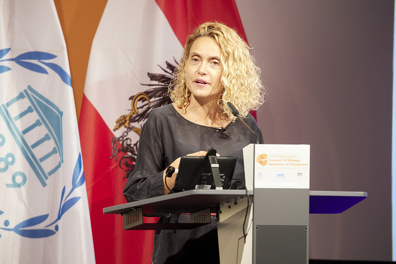La presidenta del Congreso, Meritxell Batet, interviene en la 13 Cumbre de Presidentas de Parlamento, en Viena