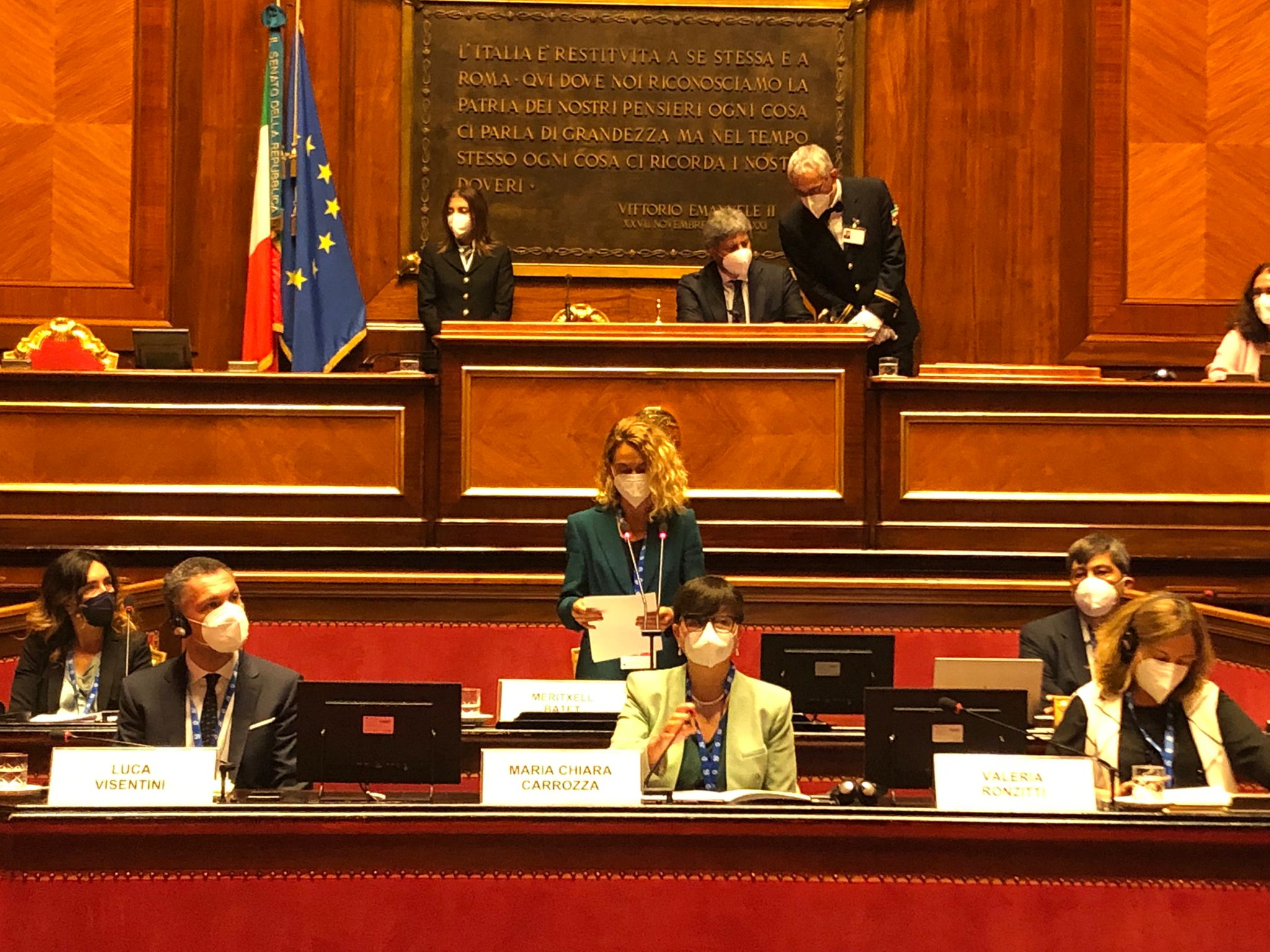 La presidenta del Congreso, Meritxell Batet, interviene en la VII Cumbre de Presidentes de Parlamentos del G20 (P20), en Roma