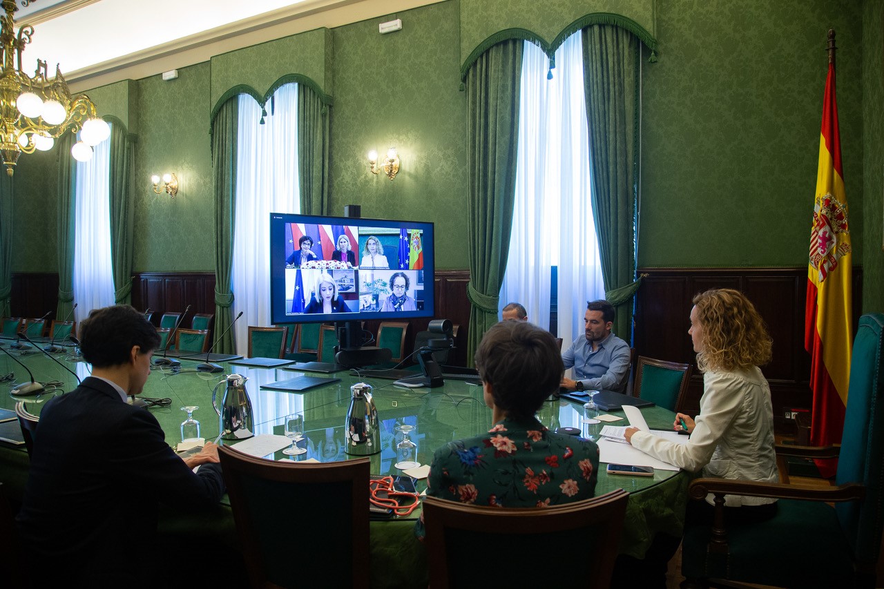 Videoconferencia de la presidenta del Congreso de los Diputados, Meritxell Batet, con presidentas de parlamentos de la UE