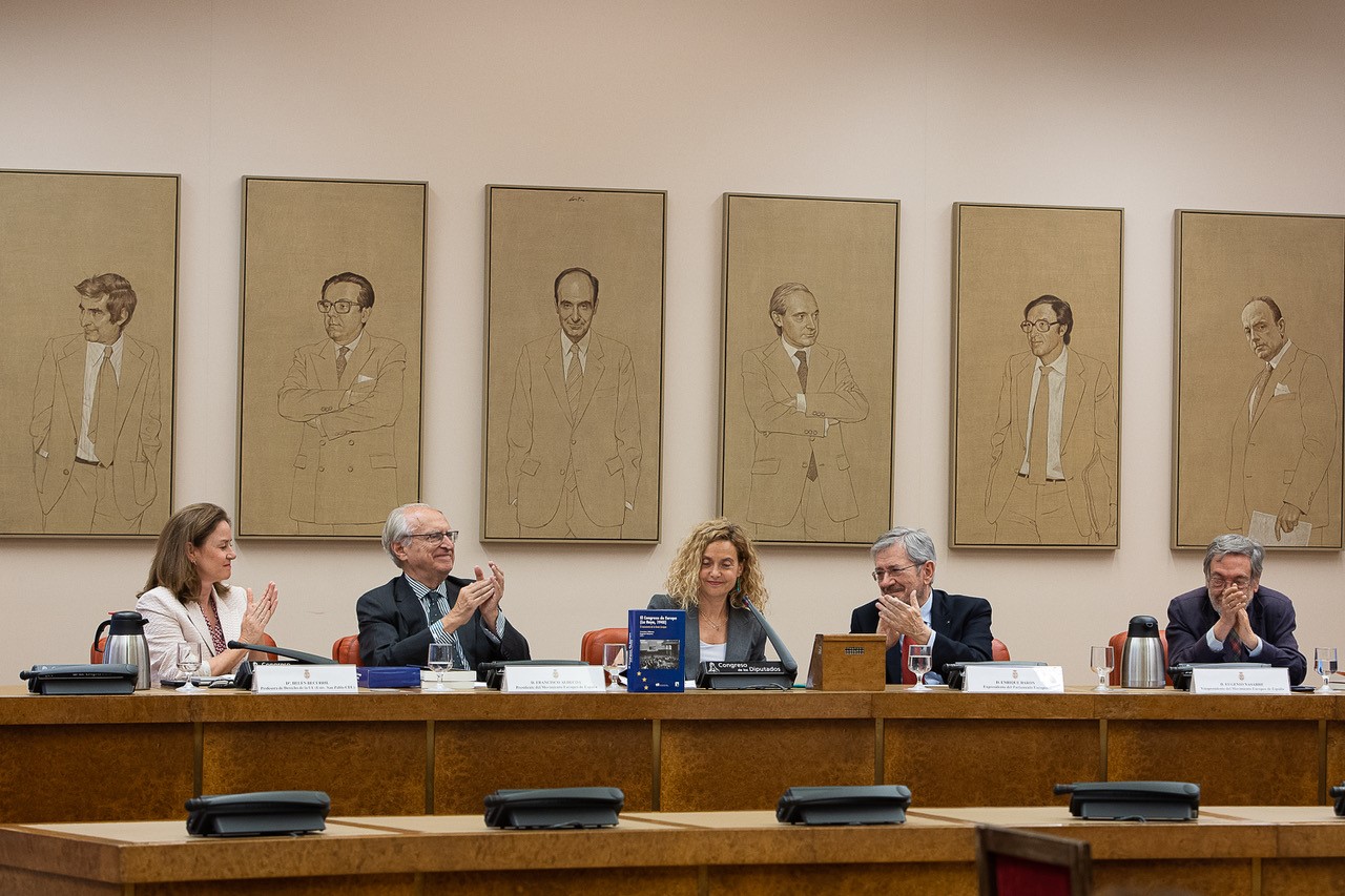 La presidenta del Congreso de los Diputados, Meritxell Batet, en el acto de conmemoración del 75 aniversario del Congreso de Europa.