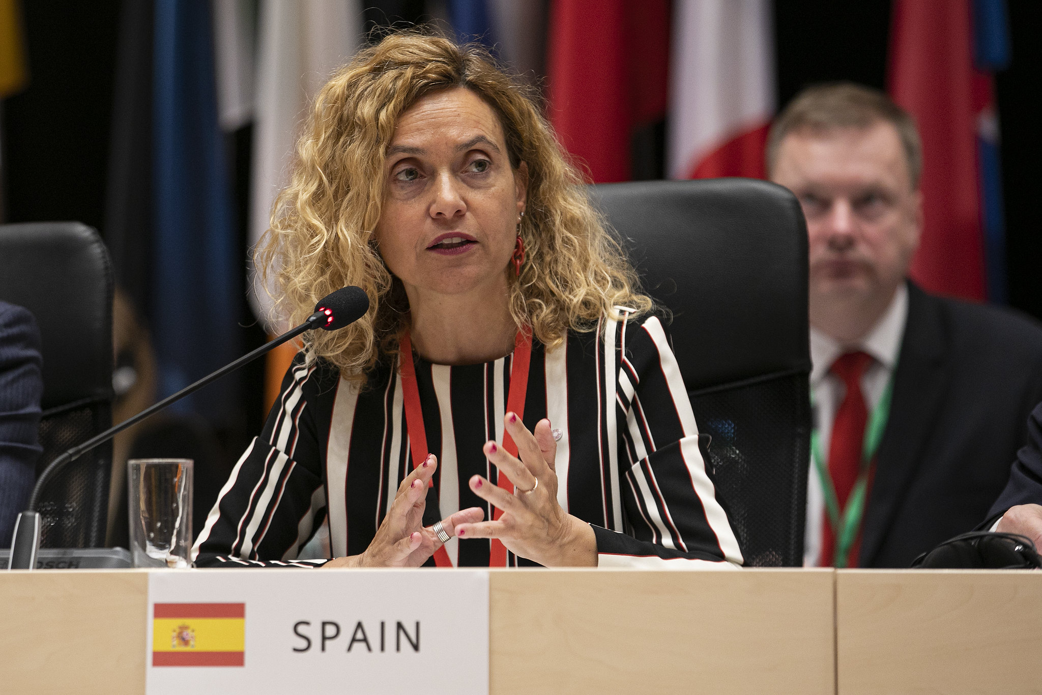 La presidenta del Congreso de los Diputados, Meritxell Batet, interviene en la Conferencia de Presidentes de Parlamentos de la UE (EUSC), en Praga.