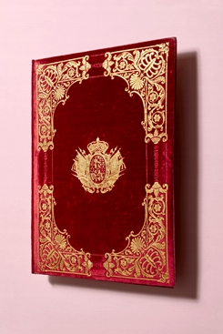 Ejemplar de la Constitución de 1845 de la Imprenta Nacional, encuadernada en terciopelo y estampada en oro. Federico Reparaz.