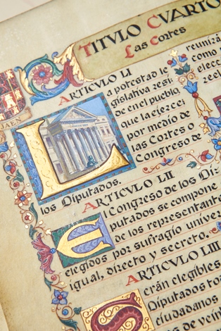 Constitución española MCMXXXI. Pº Rº Adolfo de Sanjuán Montes. Manuscrito. 34 cm. <br/>Federico Reparaz