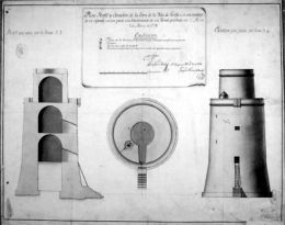 Plano, perfil y elevación de la Torre de la Ysla de Tarifa, con aumento de un segundo cuerpo para establecimiento del Fanal.