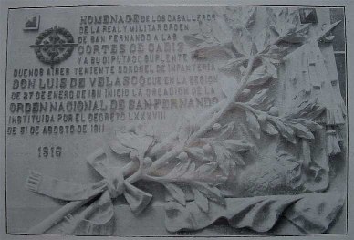 Lápida conmemorativa Orden Nacional de San Fernando. Oratorio de San Felipe Neri, Cádiz, 1916.